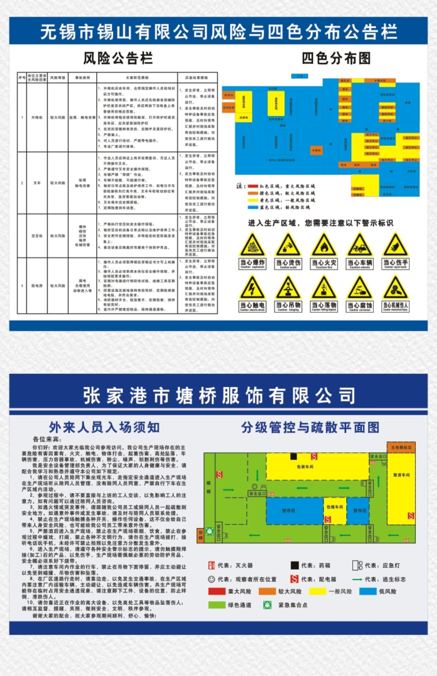 安全风险警示四色分布图应急消防场所疏散组织架构分级管控公告栏a款