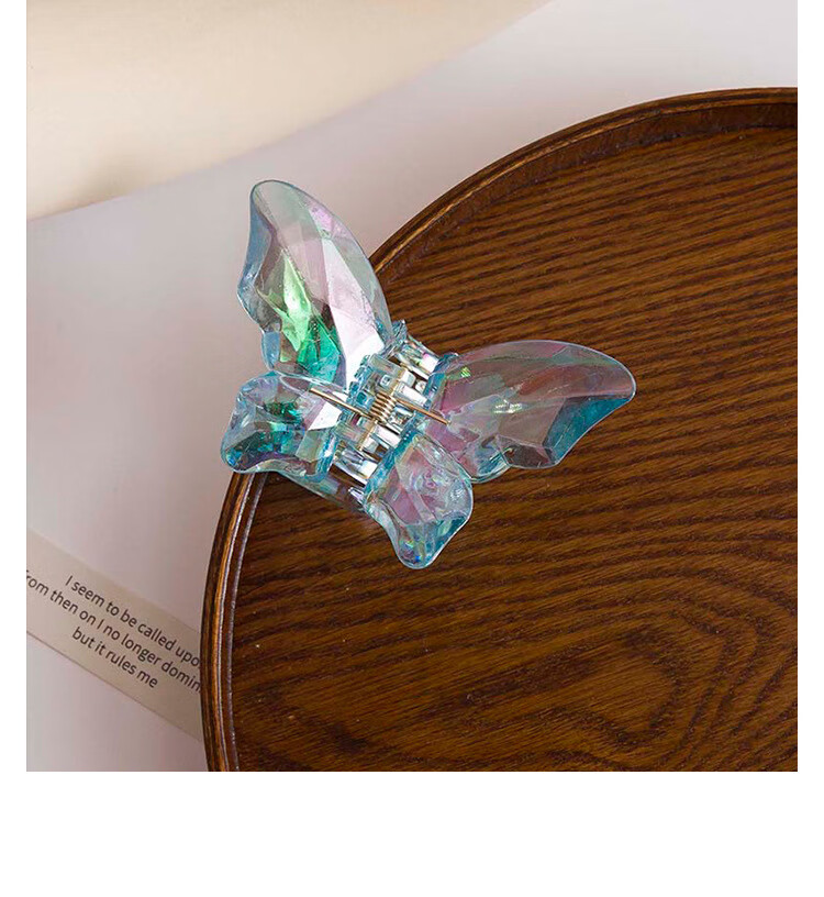 人鱼姬水晶蝴蝶盘发爪透明鲨鱼夹亚克力抓夹镭射大号发夹头饰女孩白色