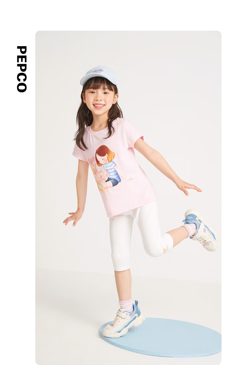 小猪班纳童装2022夏装新款儿童圆领上衣中大童女童短袖t恤打底衫象牙