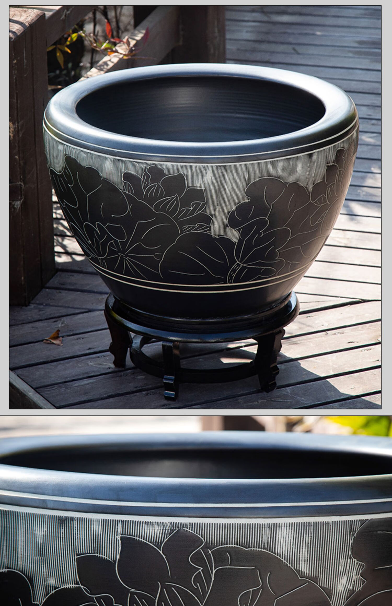 碗莲乌龟阳台庭院大缸深缸水缸荷花盆 深缸黑荷63cm(赠送底座)【图片