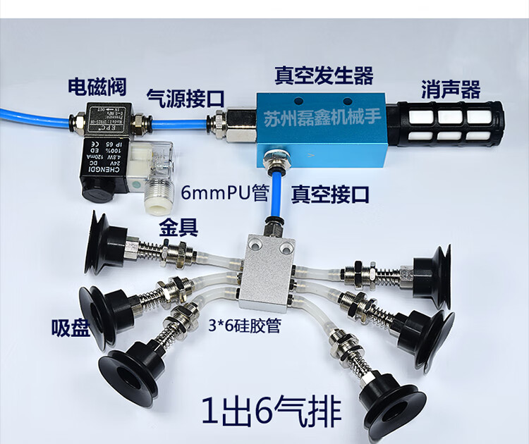 真空吸盤工業 機械手配件 真空發生器 金具 氣排 電磁閥 氣管組件 配3