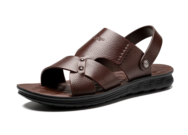 奥康男士凉鞋夏季新款真皮休闲防滑爸爸沙滩鞋软底两用凉拖鞋黑色