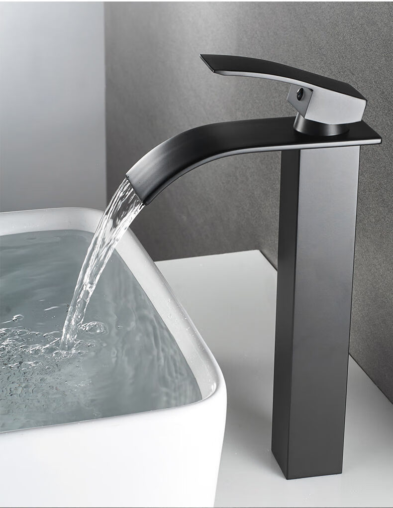 博帝熙黑色全铜洗脸盆水龙头冷热卫生间浴室柜洗手盆面盆瀑布龙头台上