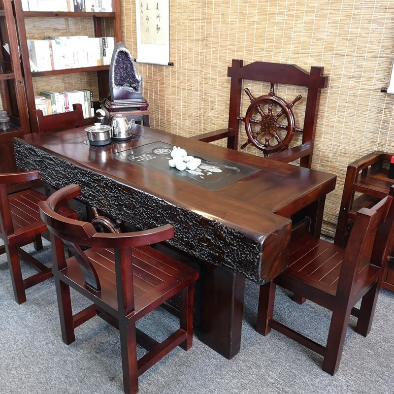 杞沐 茶桌 船木新料茶桌 龙骨实木茶桌椅组合仿古茶台功夫多功能茶几