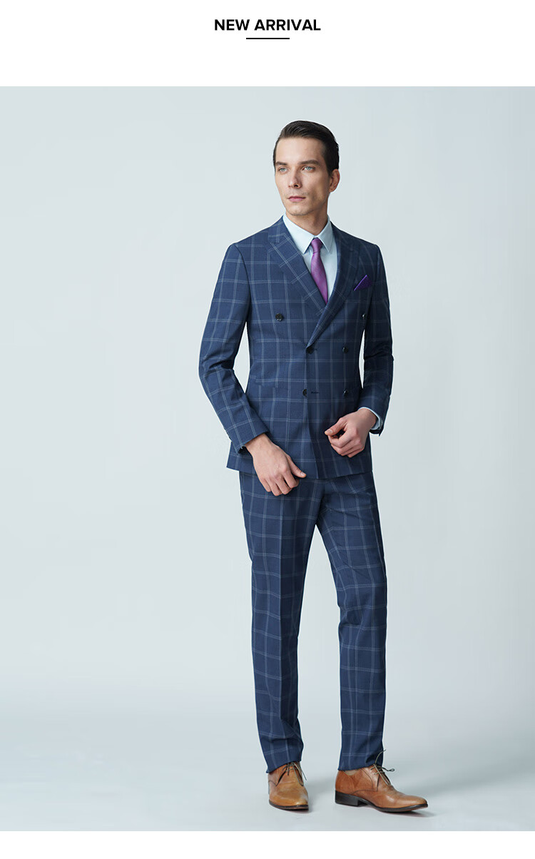 顺美男装官方双排扣格子商务正装结婚西服男痞帅外套