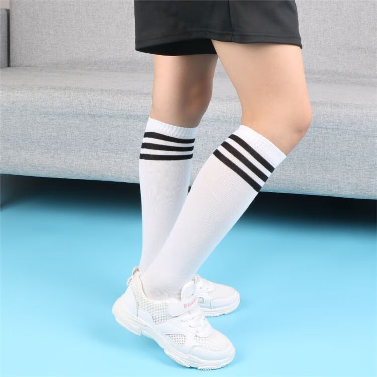 儿童足球袜童高腿袜春夏黑色棉男孩足球袜中筒白色女小学生长筒袜过
