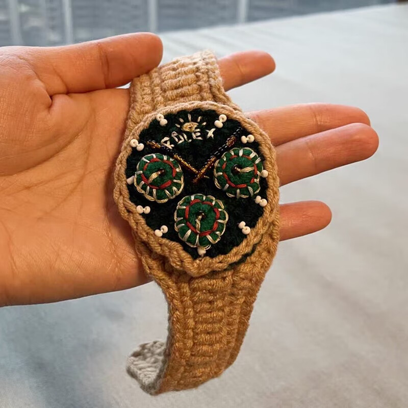 毛线编织劳力士 毛线劳力士手表手工编织王源同款绿水鬼腕表创意儿童