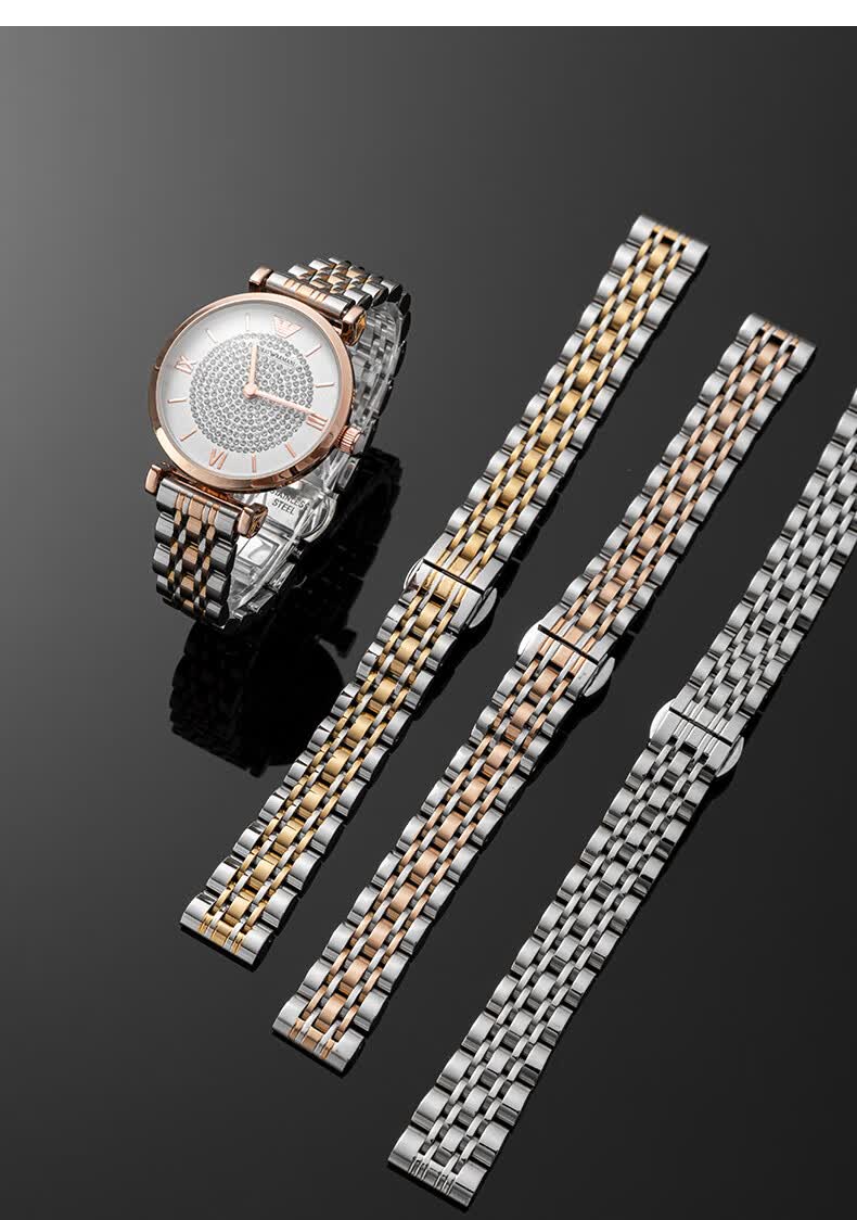 瑞芯适用于手表带 钢带男适用表链女金属ar1926ar60007满天星阿玛尼