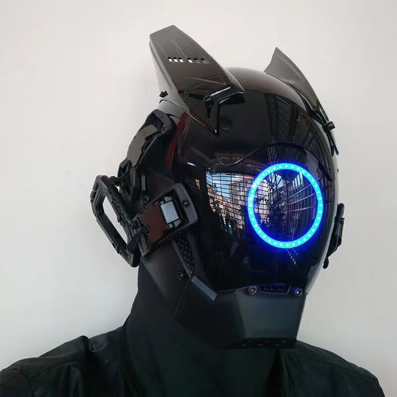 抖音同款赛博朋克面具头盔cosplay发光面罩摄影街拍演出道具蹦迪头套
