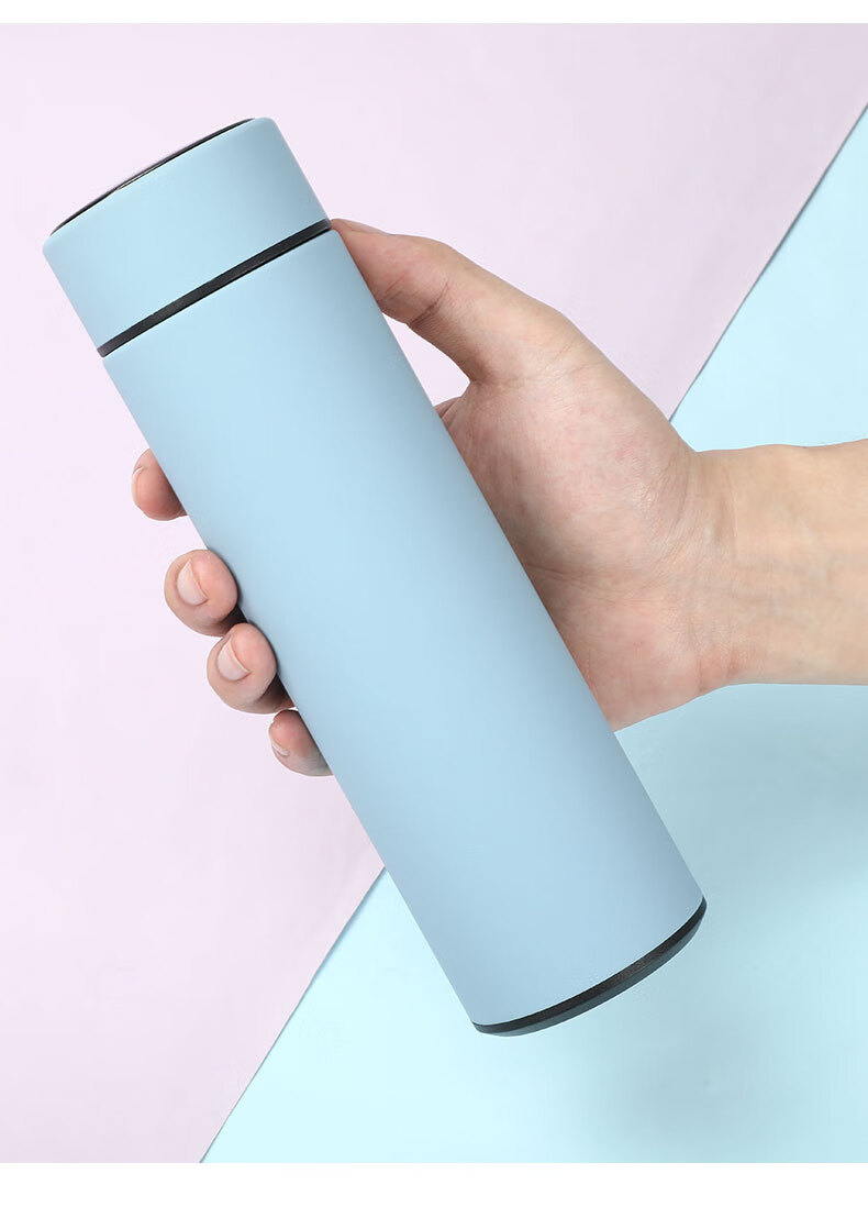 保温杯智能温度水杯316不锈钢简约磨砂商务广告礼品杯子定制logo 蓝色