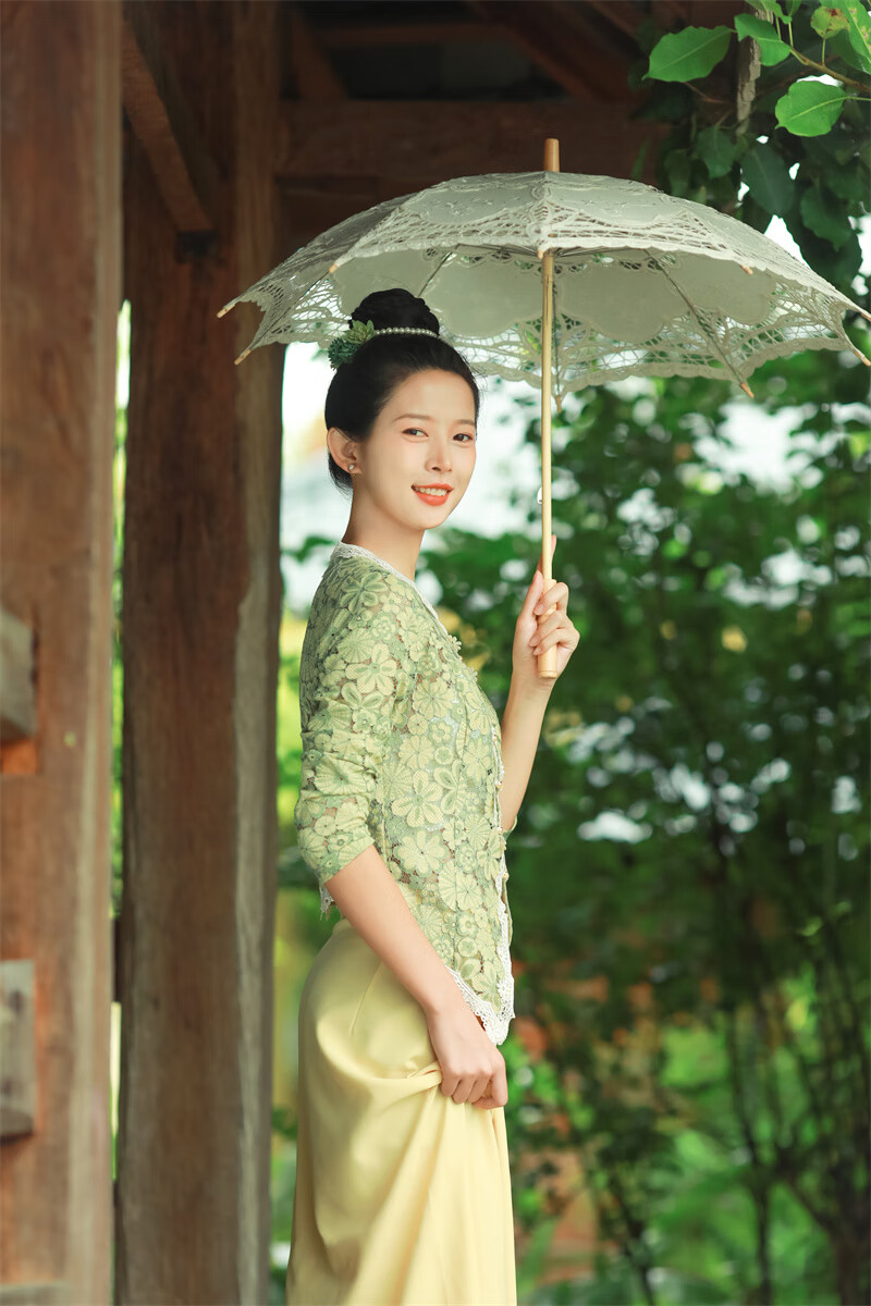 学生乐 云南西双版纳傣族服装娘惹装小娘惹月娘写民族服装 浅绿色 xl