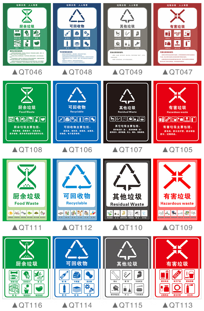 新國標版垃圾分類貼紙標識貼北京廚餘可回收垃圾桶防水環保標籤貼 054