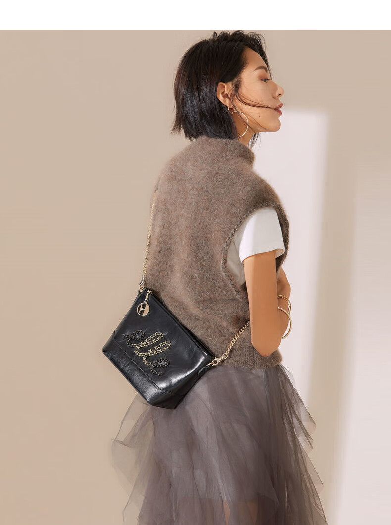 elle2021女士包真皮98191时尚链条logo通勤包牛皮单肩斜挎包女生日