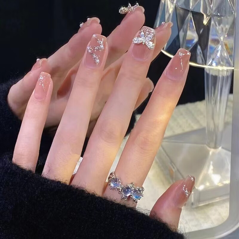 珍珠仙气孕妇穿戴婚甲高级感新娘指甲贴片中长款美甲甲片成品结婚