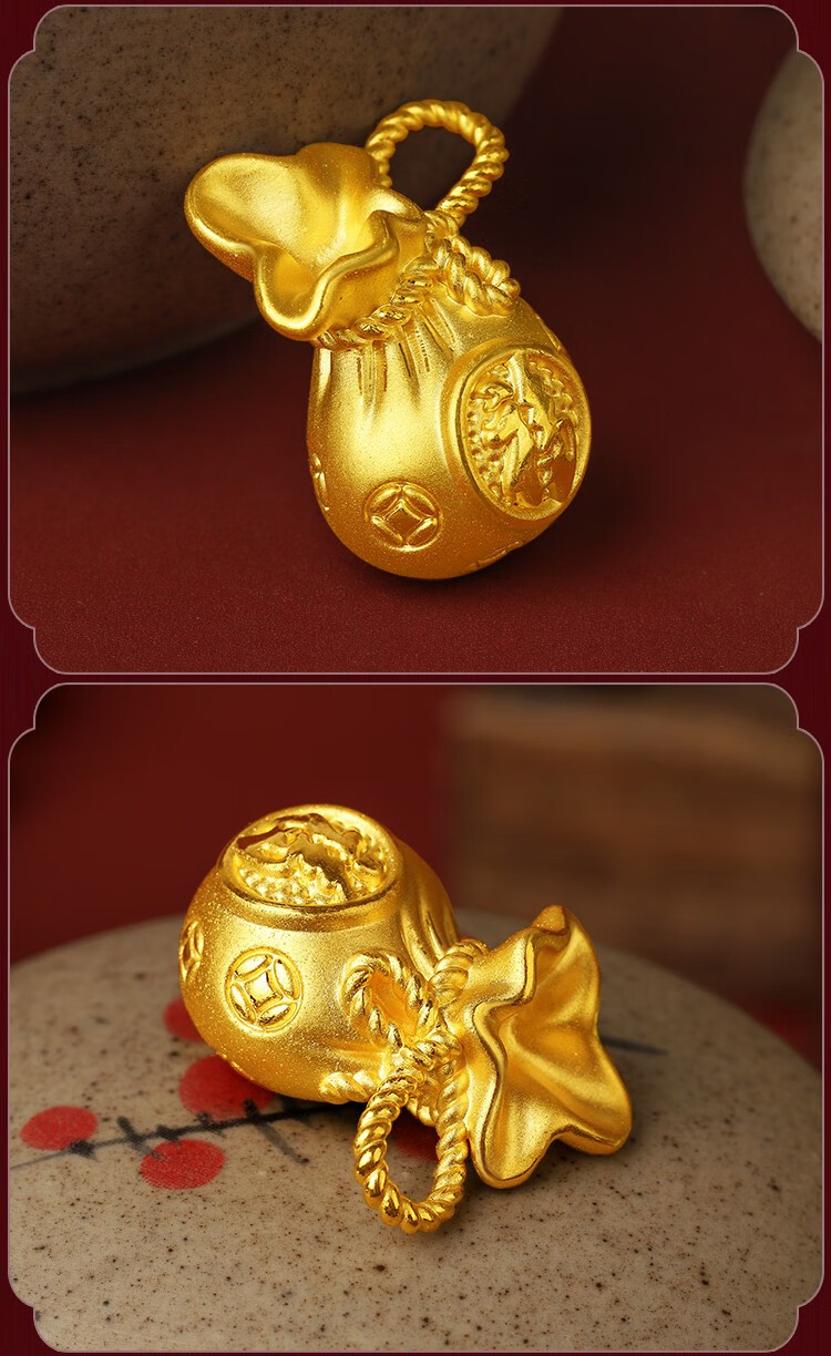 老凤凰同款足金999金钱福袋吊坠男女款黄金项链3d硬金招财福字挂坠