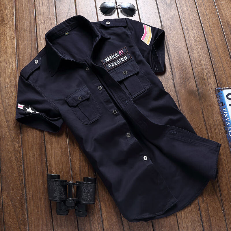 短袖衬衫男夏季衬衣男短袖衬衫夏季韩版修身男装衬衣户外男青年工装军