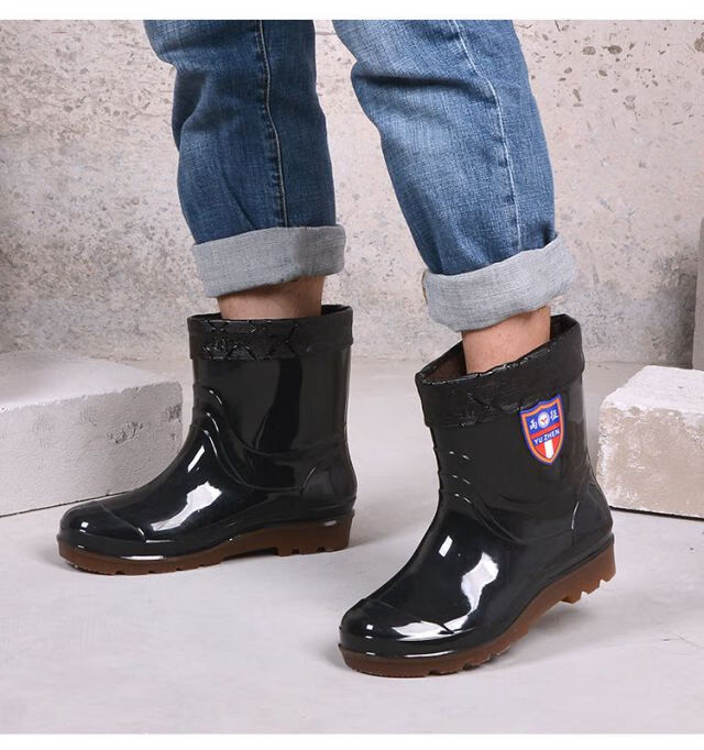 实惠春季男士保暖加棉雨鞋男内绒保暖防滑水鞋厨房劳保胶鞋男g798黑色