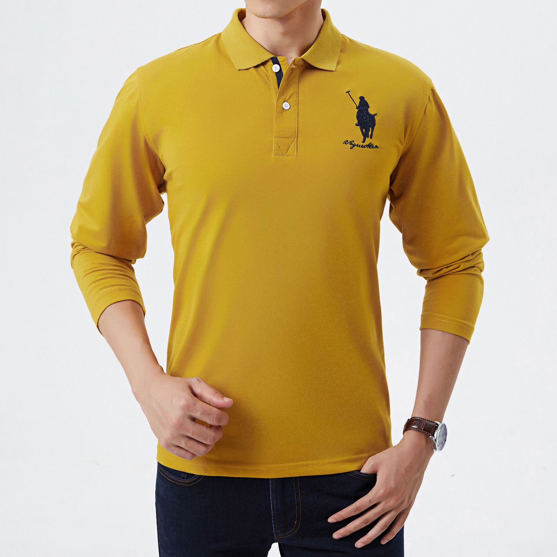 美国保罗2022春秋季保罗翻领棉质长袖男装polo衫宽松男士休闲长袖polo