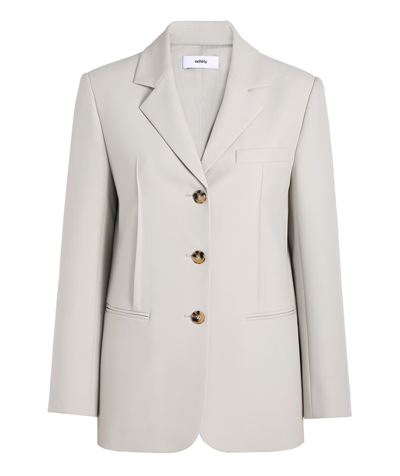 ochirly欧时力2022新款春装字母刺绣中长款西装外套女浅绿560xs