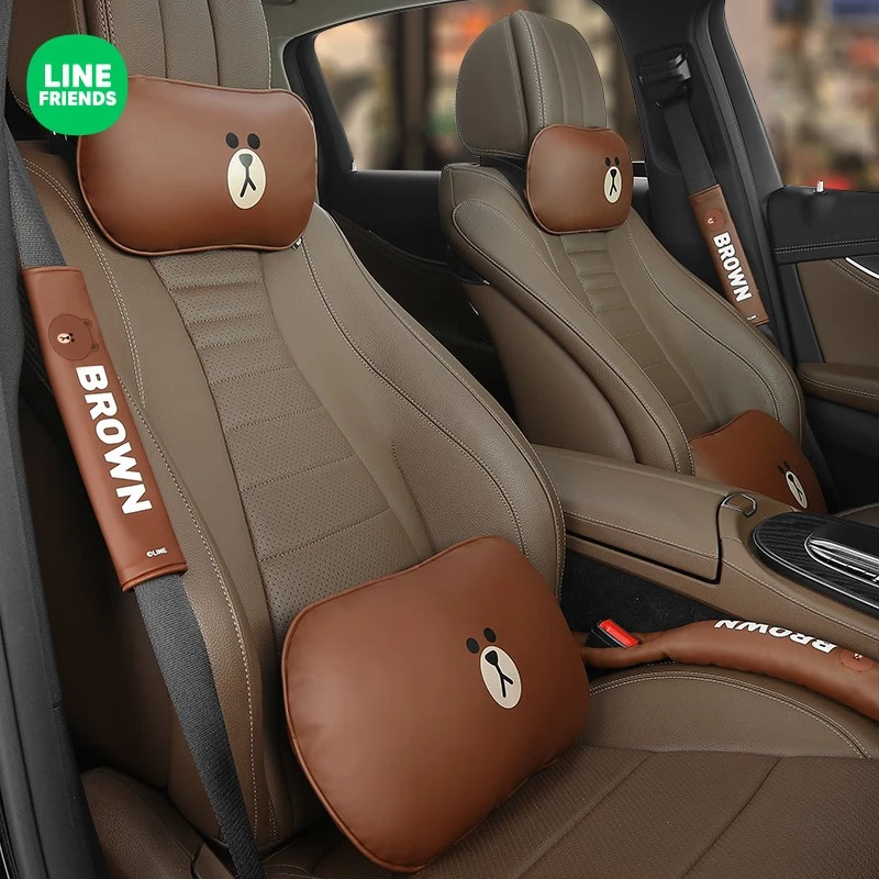 Brown Bear Car Headrest Lumbar Support, Brown Car Seat Head Support