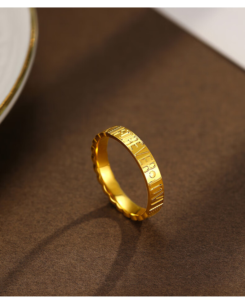 百泰首饰黄金戒指女戒足金字母指环forever love情侣对戒送女友老婆