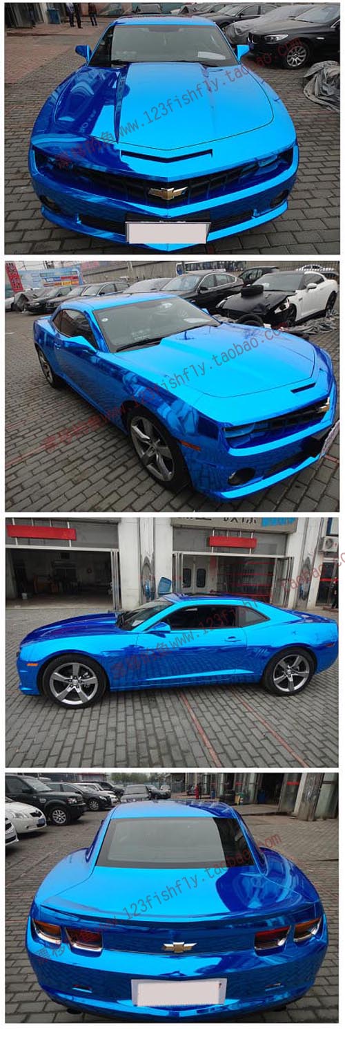 汽车电镀膜镜面高亮光车身改色膜贴纸可拉伸整车贴膜3层银色 电镀蓝0.
