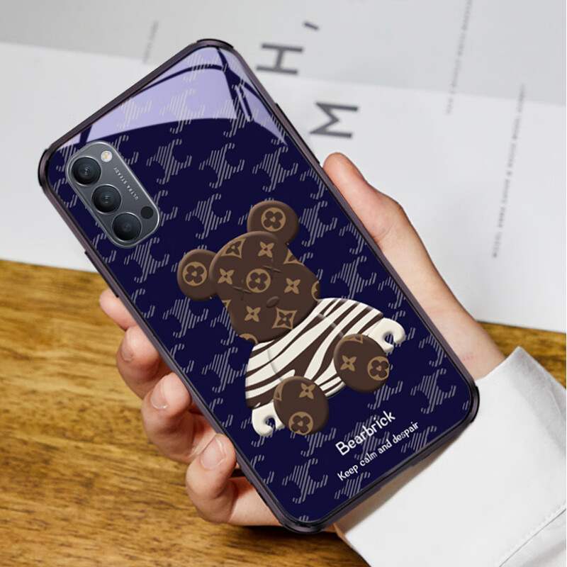 mogdey 潮牌熊opporeno4手机壳opp0reno4玻璃全包硬壳男女poopreno4