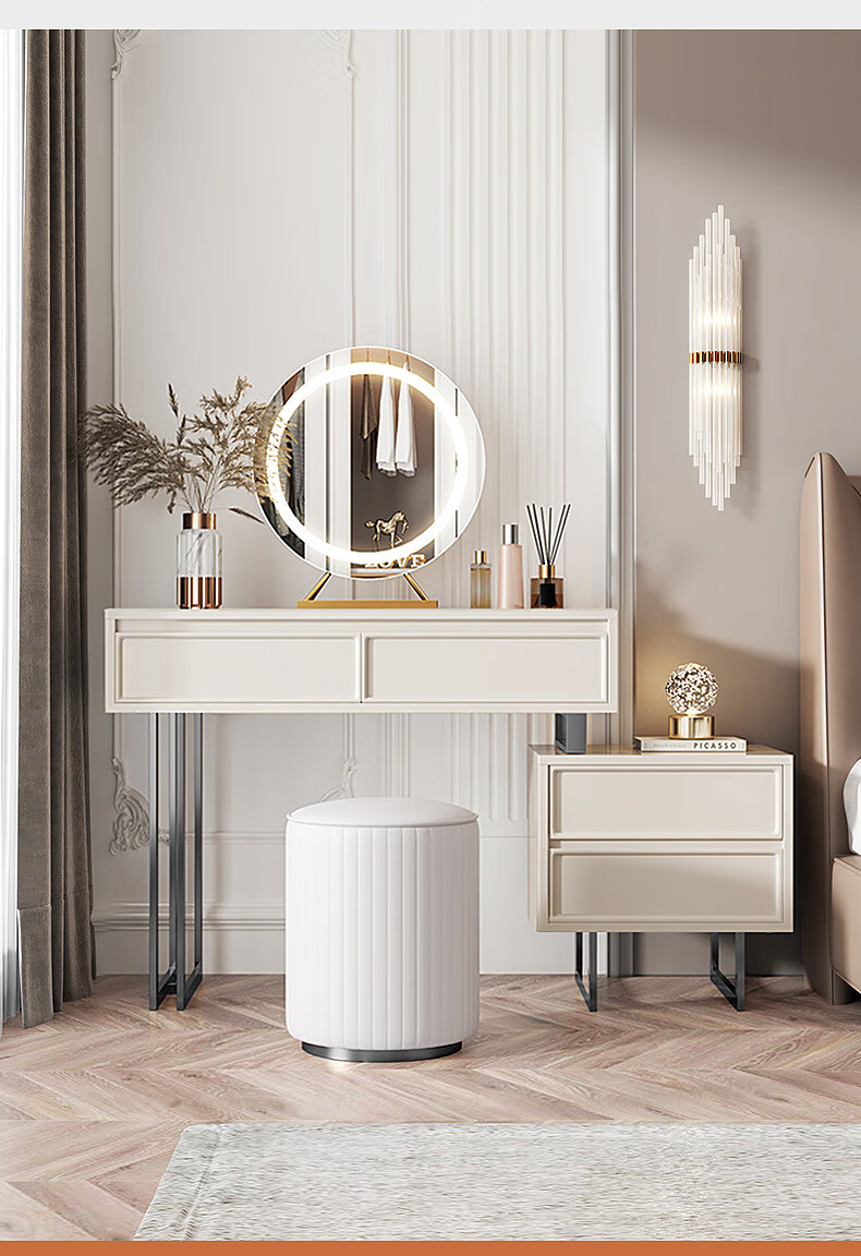 梳妆台 轻法奶油风 转角梳妆台卧室主卧2021年新款轻奢感小型轻法奶油