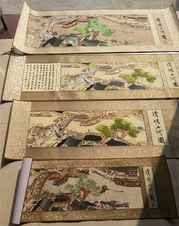 清明上河图苏绣苏绣成品苏州刺绣客厅软裱画清明上河图礼品1点2米平针