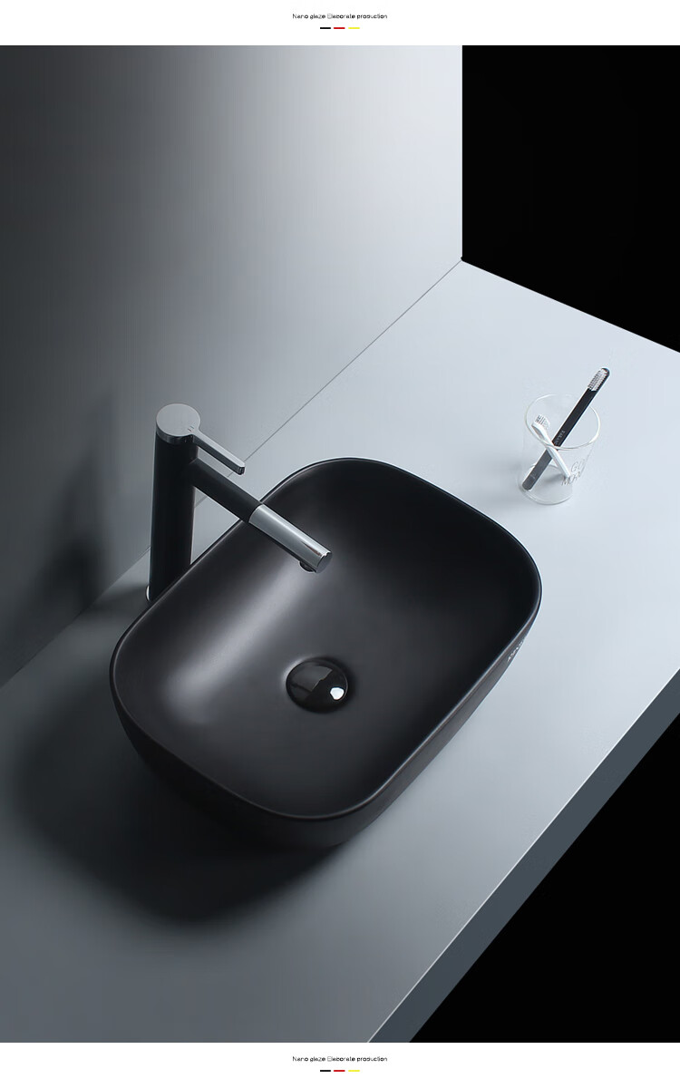简约哑光黑陶瓷台上盆家用办公台盆台面单洗手盆卫浴洗脸盆阳台盆 t02
