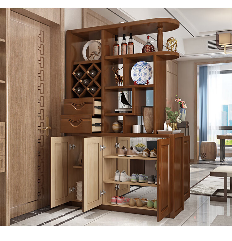 客厅隔断柜小户型玄关柜双面酒柜鞋柜组合屏风柜08米胡桃色组装框架