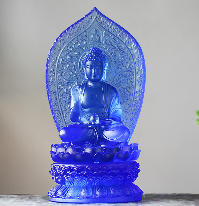 琉璃背板药师佛佛像莲花底座摆件居家客厅桌面摆放家用供佛佛具 大号