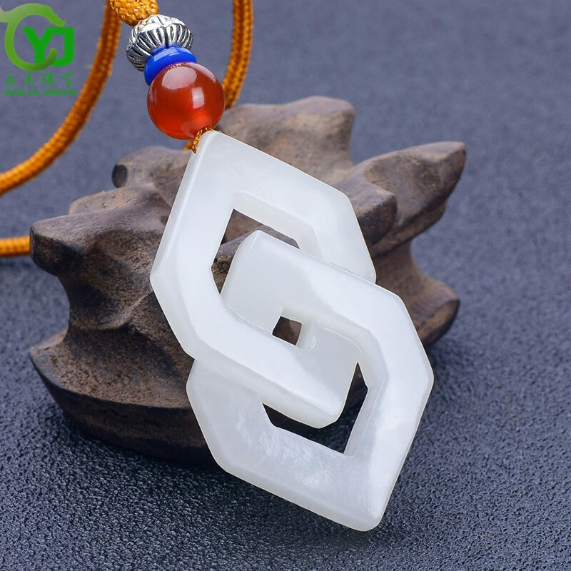 永杰珠宝 原创新款和田玉同心锁挂件天然玉石心心相印情侣款吊坠料