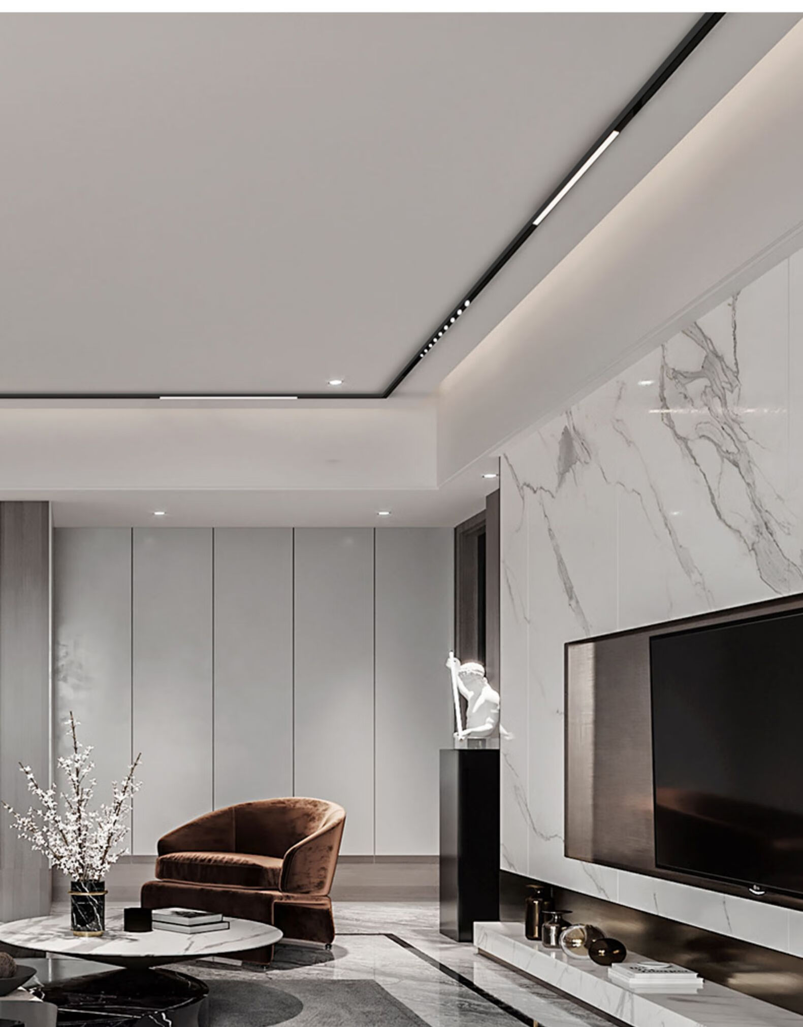 磁吸轨道灯无边框嵌入式明装线条led射灯暗装客厅无主灯商业照明60cm