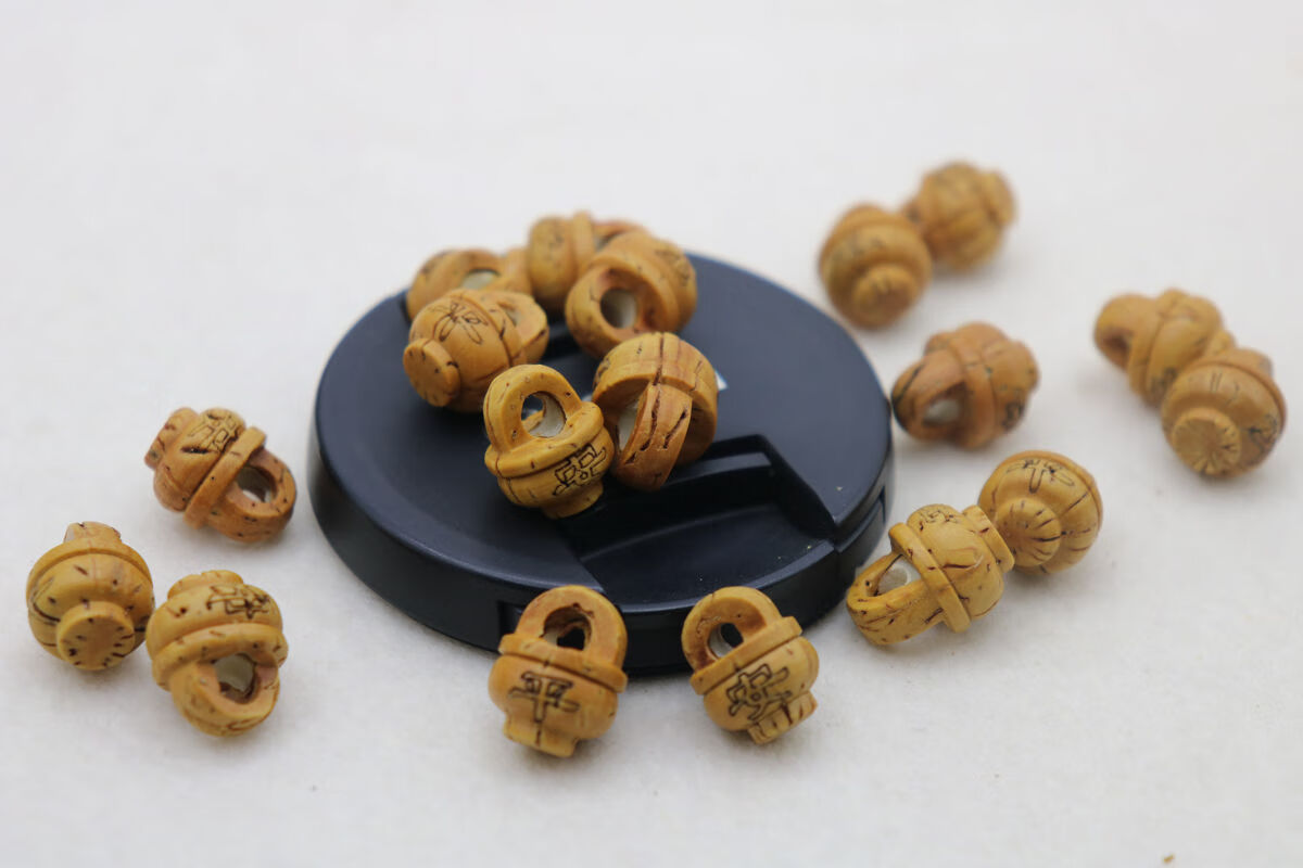 桃核雕刻 平安桃篮 手工编制 儿童桃木手链 diy配饰 野生毛桃胡 10个