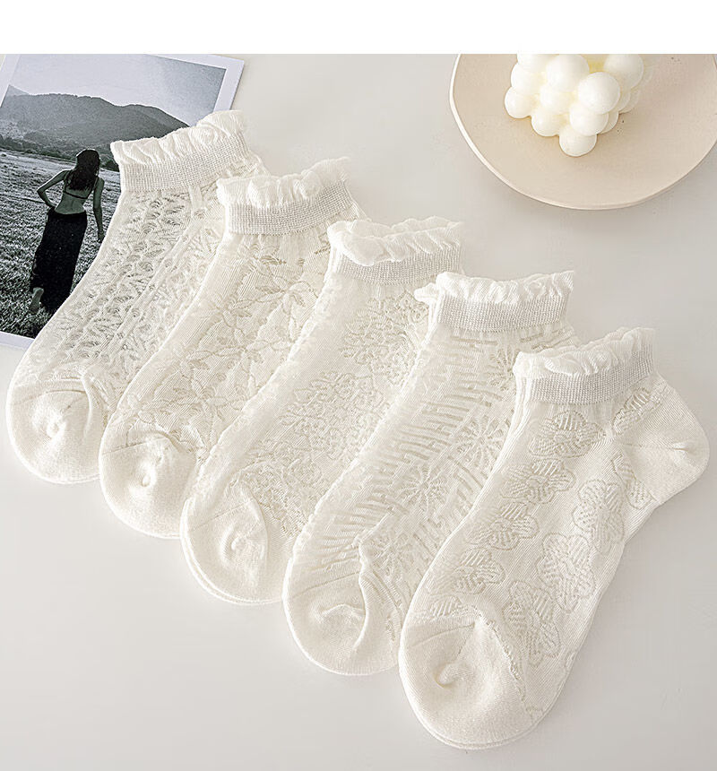 袜子带棉透气白色花边袜子女夏季薄款镂空透气公主袜学生短袜中短筒短
