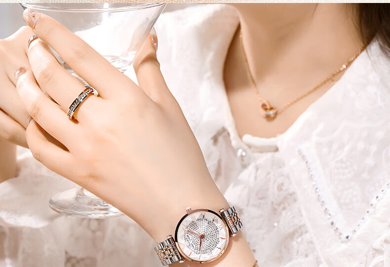 luokasi满天星ido满钻轻奢小众手表女士2021年简约气质夏季银壳白面