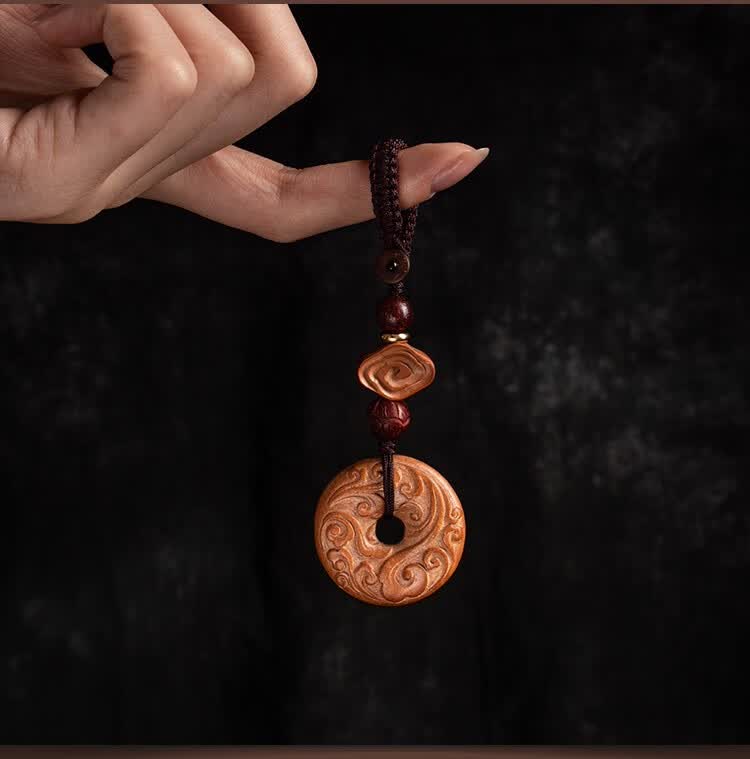 入古 桃木祥云平安扣汽车挂件男 平安好运钥匙扣女手工吊饰创意饰品