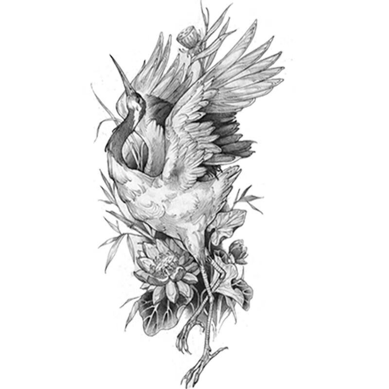 纹身贴草本纹身贴仙鹤日式浮世绘莲花ins风花臂小腿酷男女逼真不反光
