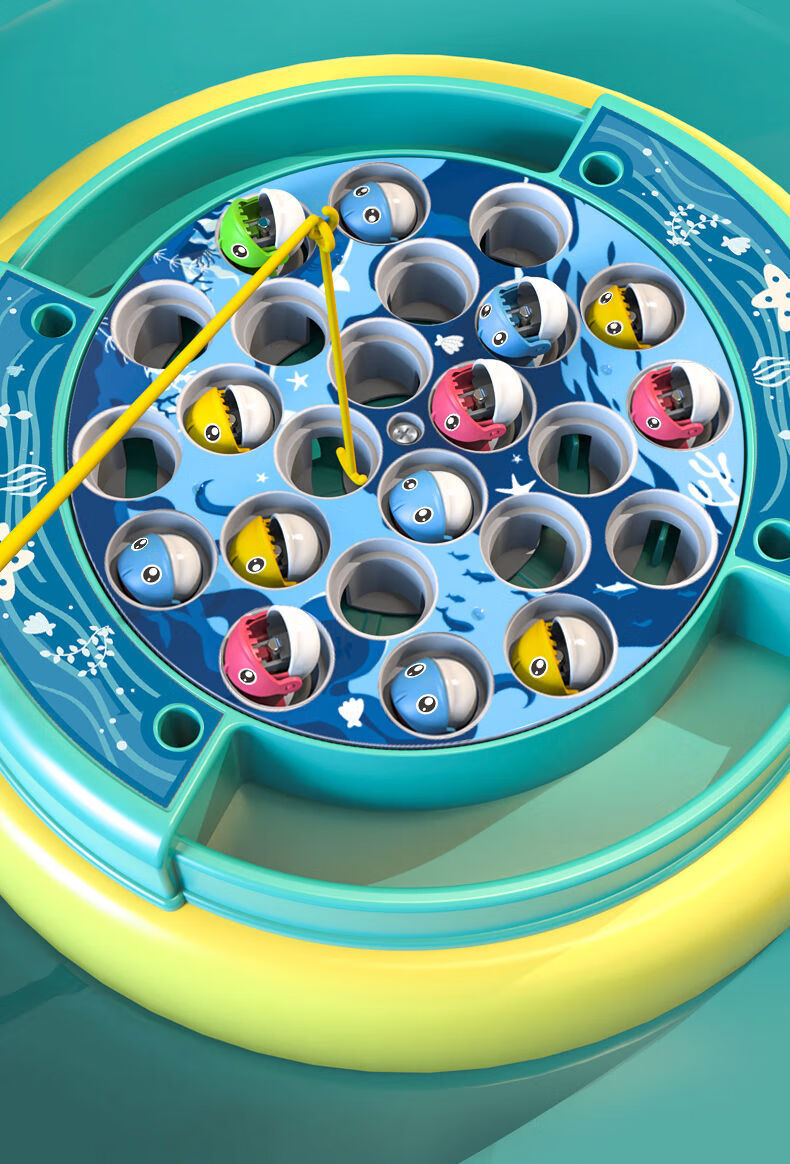 儿童磁铁钓鱼玩具音乐儿童钓鱼具全套宝宝钓鱼玩具电动转盘钓鱼台挂勾