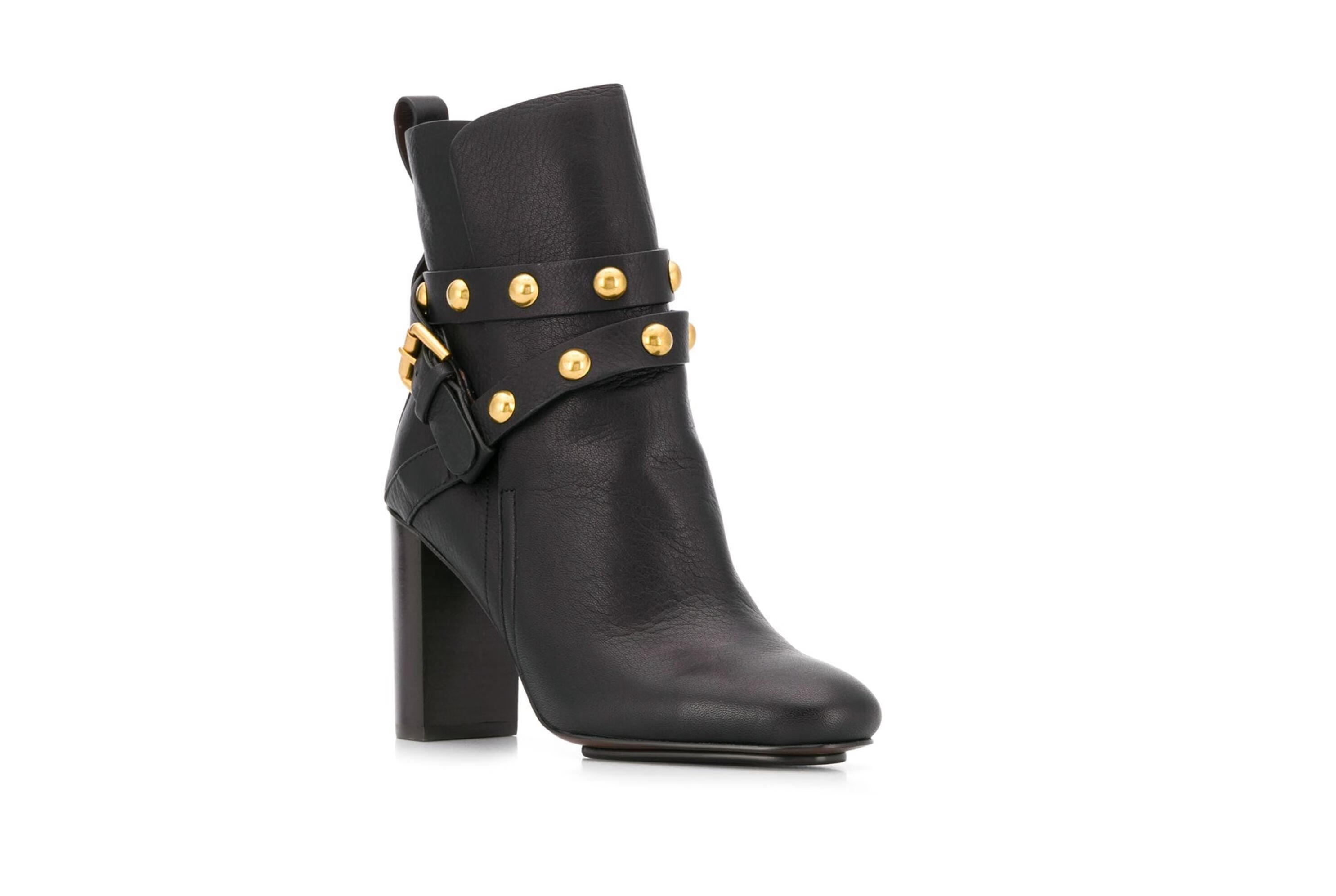 see by chlo07 20秋冬女士铆钉镶嵌高跟及踝靴 黑色 it40【图片