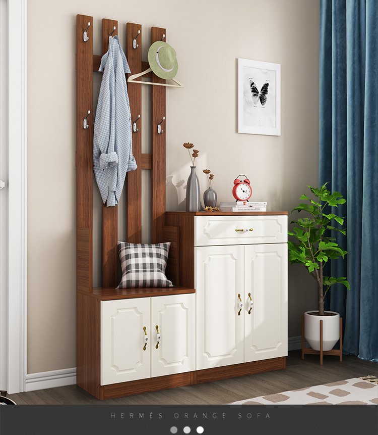 陶和 进门鞋柜家用门口可坐欧式玄关柜衣帽柜换鞋凳挂衣架一体靠墙