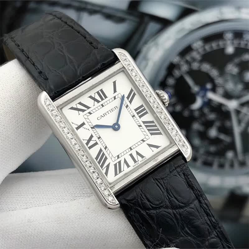 二手95新卡地亚手表坦克tanksolo系列精钢玫瑰金机械男表石英女表小号