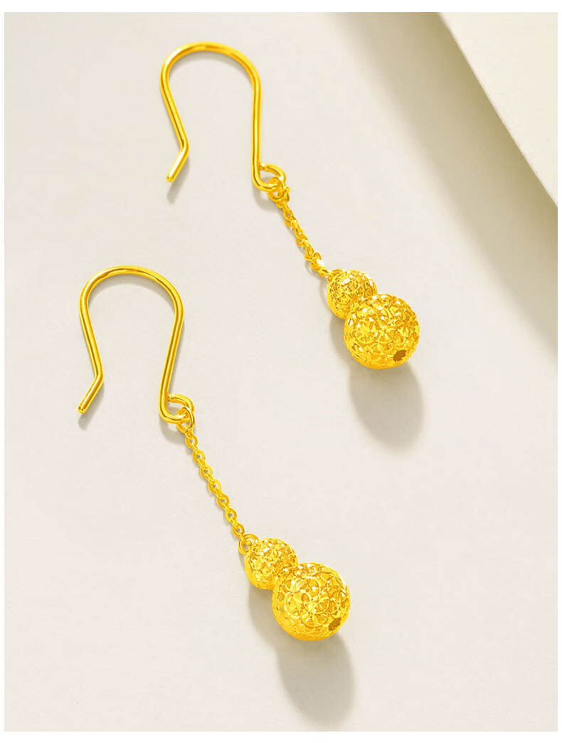 第一福珠宝幸福葫芦黄金耳环妈妈款足金耳吊5g工艺耳饰素金耳坠计价含