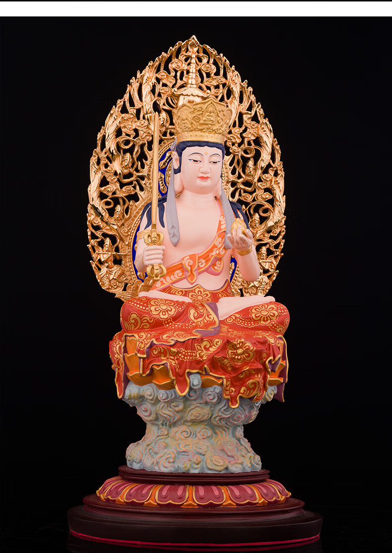 三漫陀虚空藏菩萨佛像纯铜唐彩16寸佛堂寺庙供奉库藏金刚持剑普贤佛像