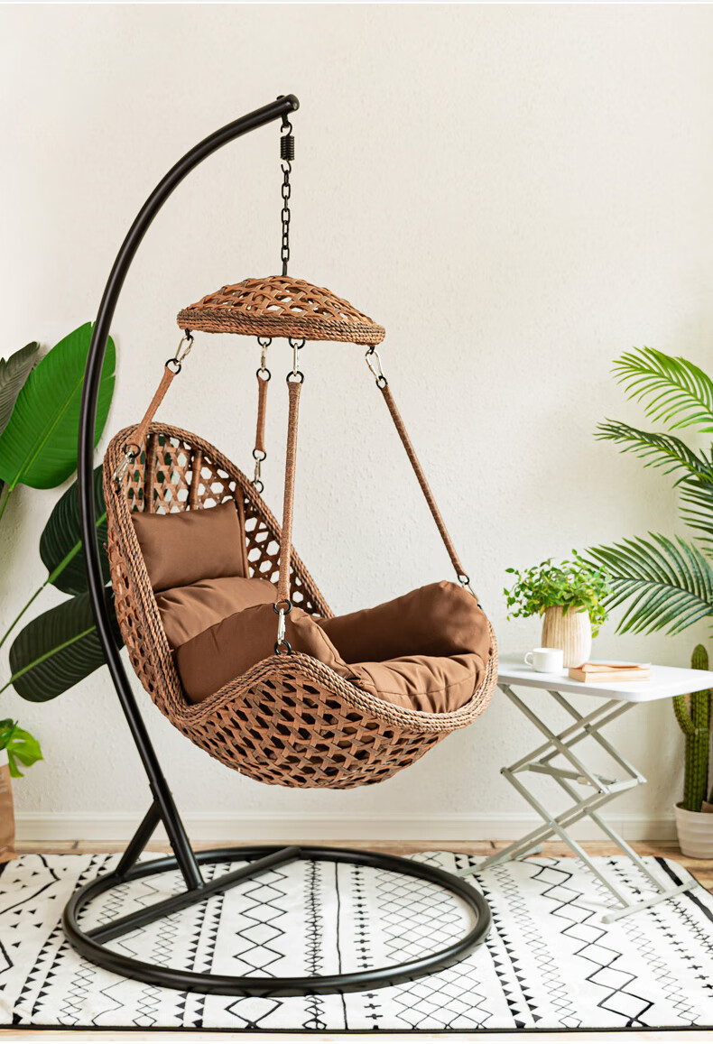 紫叶吊椅阳台吊兰椅子秋千室内网红摇椅迷你单人吊篮藤椅摇篮椅 扁