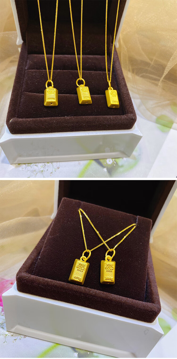老凤凰黄金小金砖金块吊坠女足金999暴富小金条项链锁骨黄金坠抖音