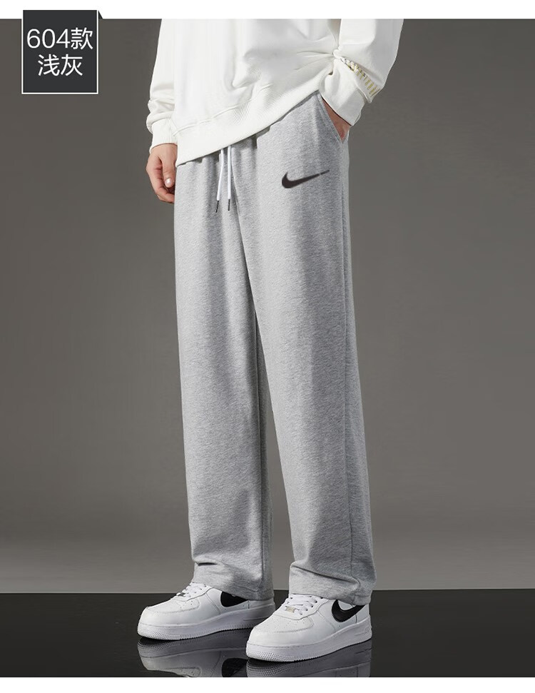 耐克高街长裤男秋季卫裤美式宽松运动裤加绒灰色直筒港风休闲长裤 605