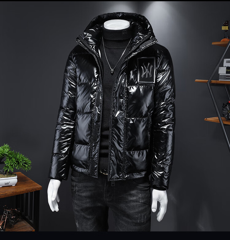 酷奇酷琦双g家2022高端冬季白鸭绒黑色连帽亮面时尚羽绒服欧货休闲