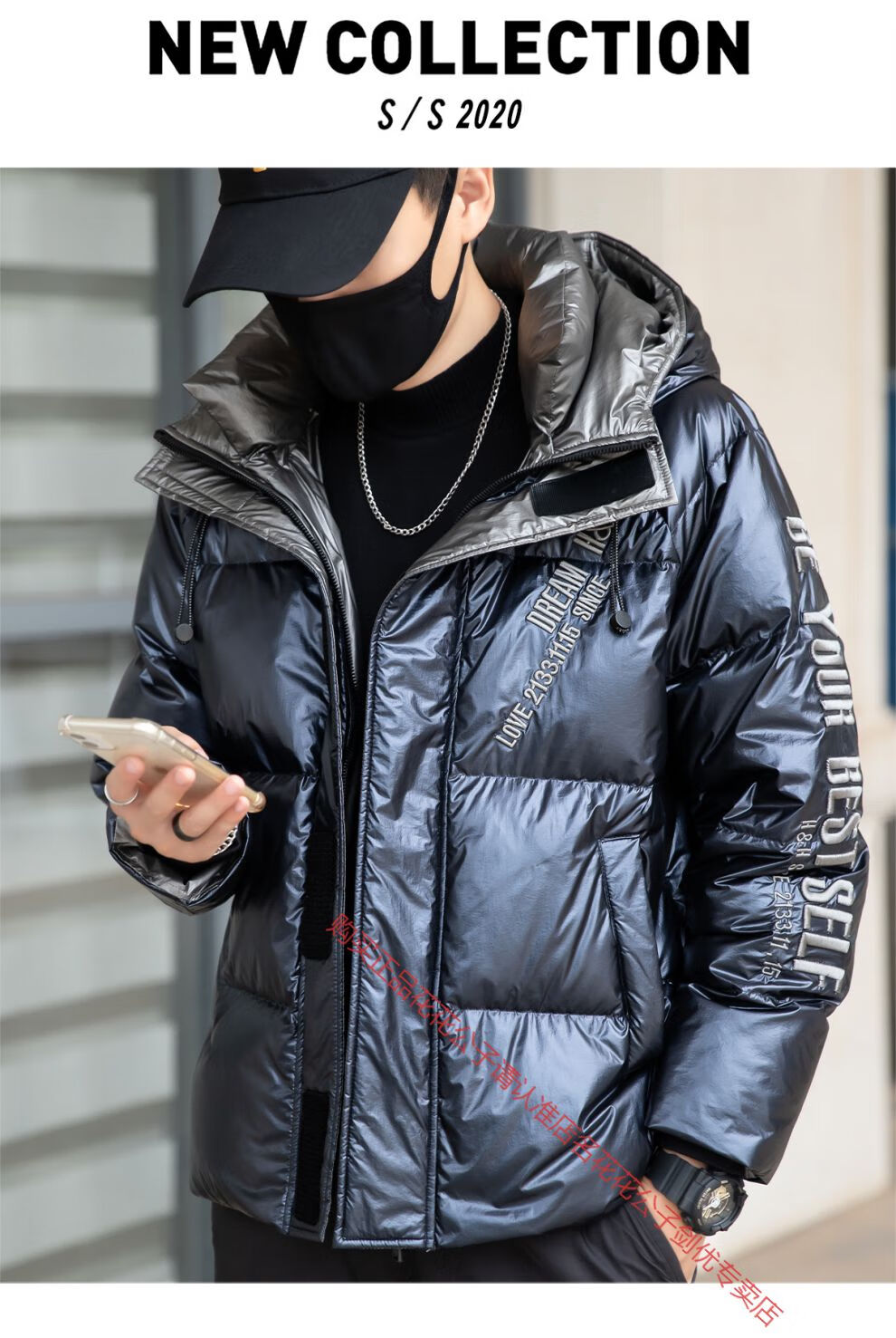 花花公子轻奢高档 羽绒服男短款加厚2020年新款潮牌亮面连帽子冬季